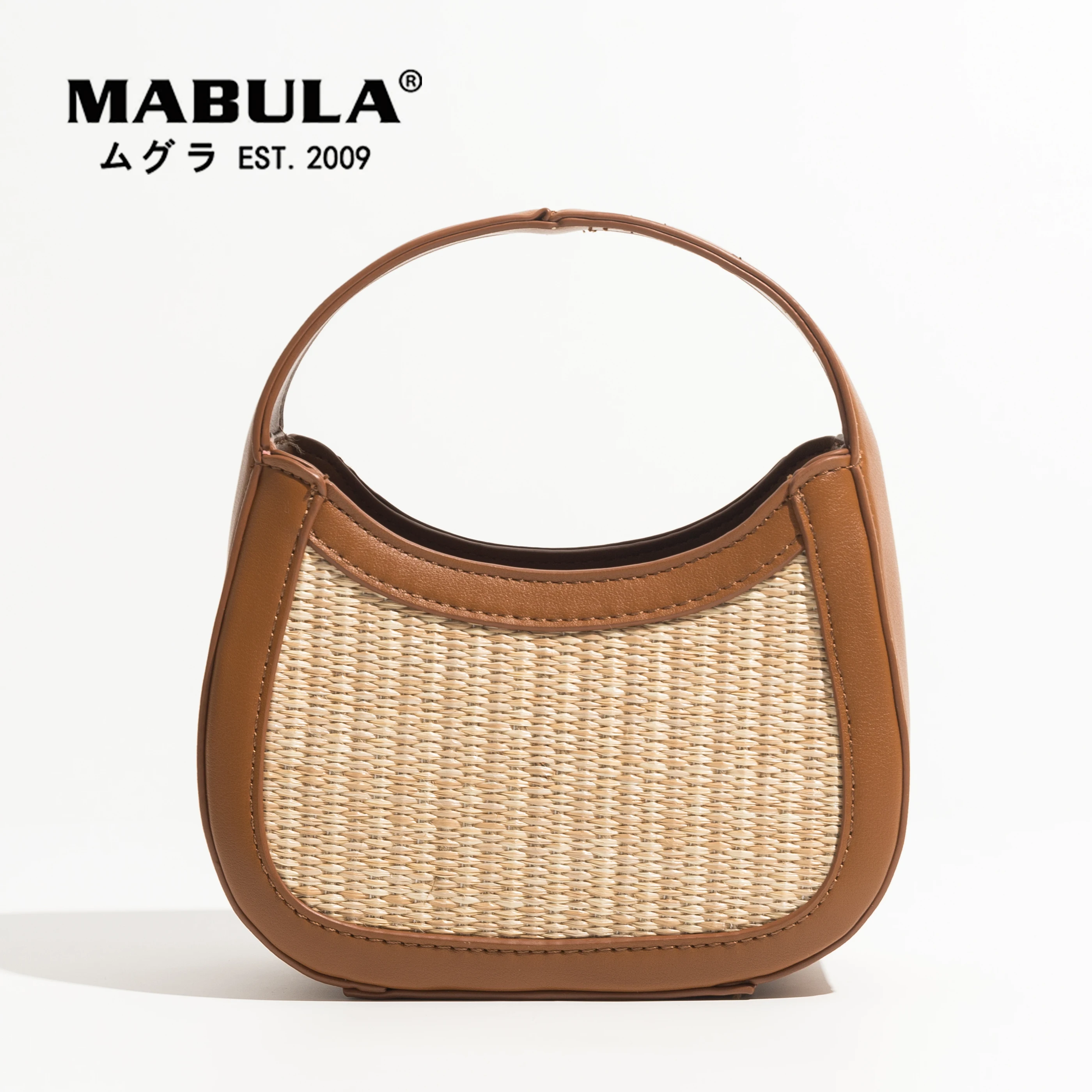 

MABULA Casual Plaited Women Straw Handbag Summer Beach Crossbody Bag Small Purse Totes With PU Handle Shoulder Bags