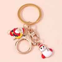 cute christmas keychain enamel santa claus snowman key chains for women men handbag keyrings diy jewelry accessories