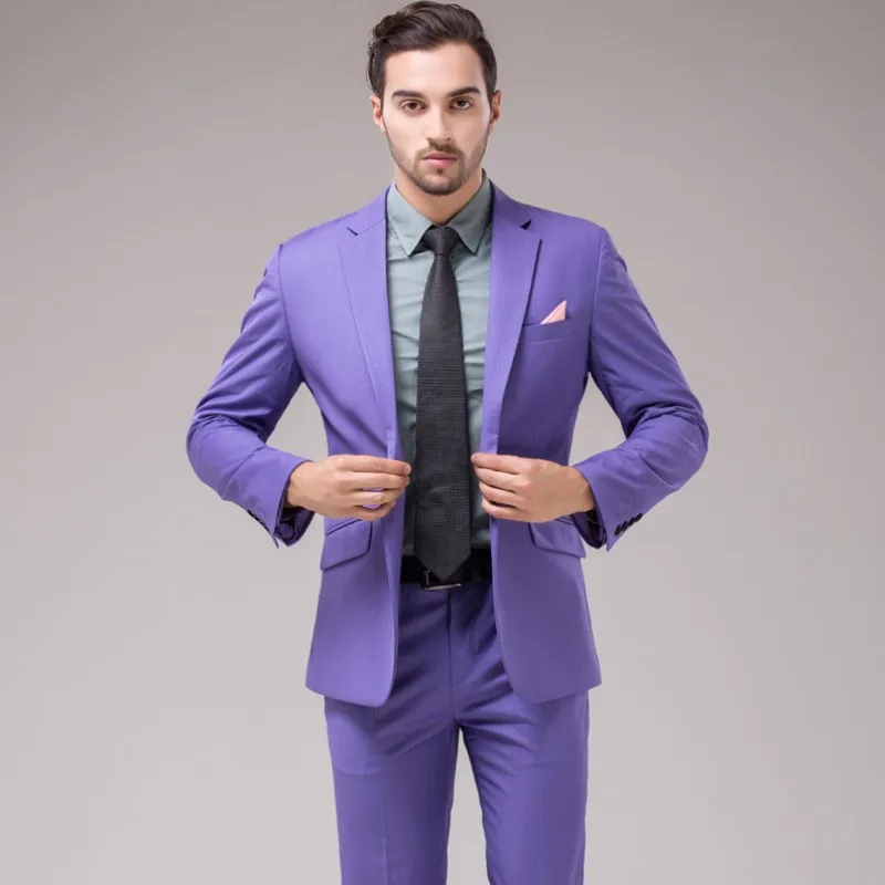 

New 2022 Formal Casual Men Suit Wedding Groom Wear Slim Fit Suits For Men Purple Color Tuxedo Jackets Blazer Coat Pants 2 Piece