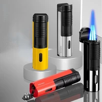 new windproof gas inflatable lighter metal turbine torch cigar lighter with cigar punch powerful 3 jet butane lighter mens gift