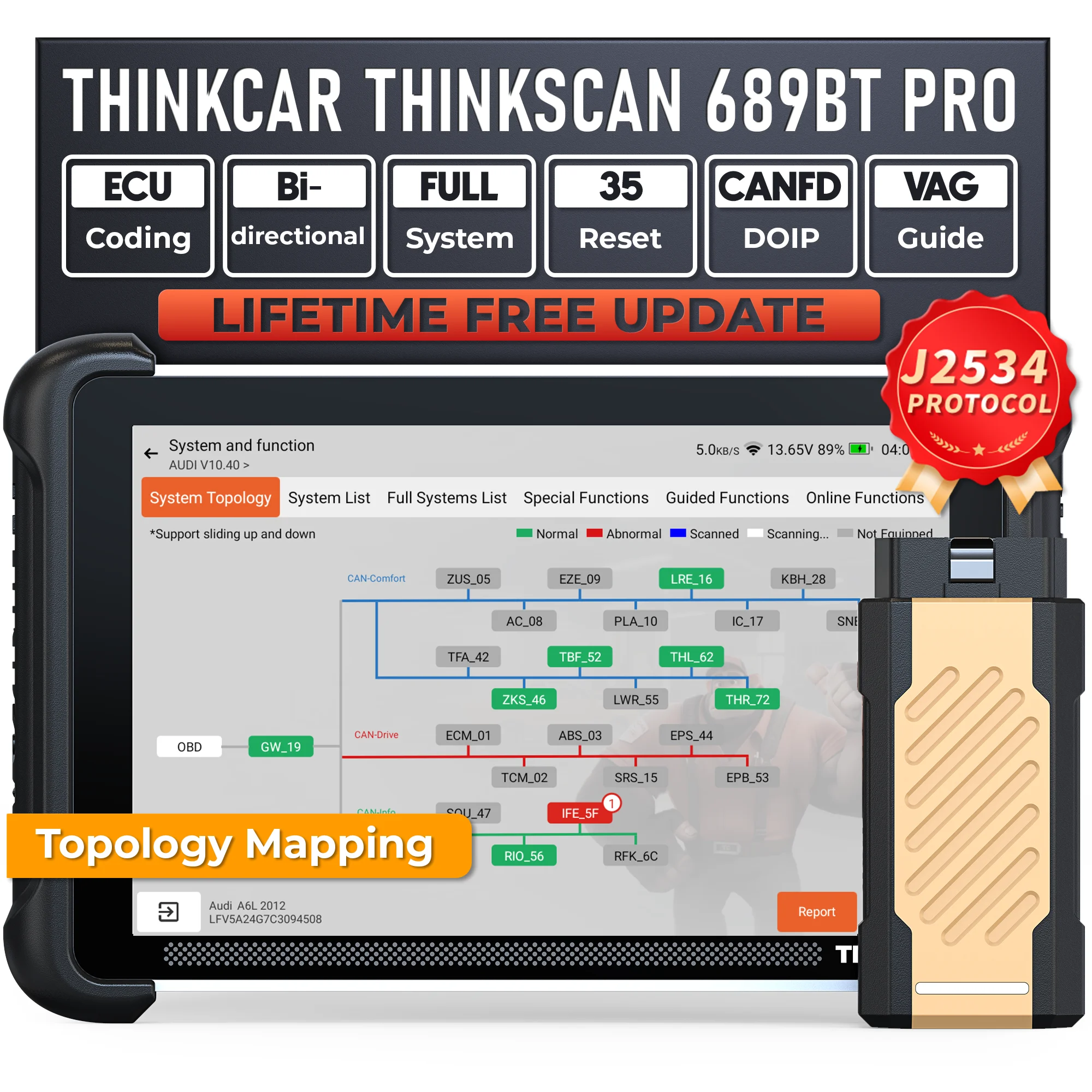 Фото THINKCAR THINKSCAN 689BT PRO Топологический программатор ключей J2534, автомобильный диагностический инструмент, кодирование ЭБУ, двунаправленный автомобильный сканер OBD2 №4