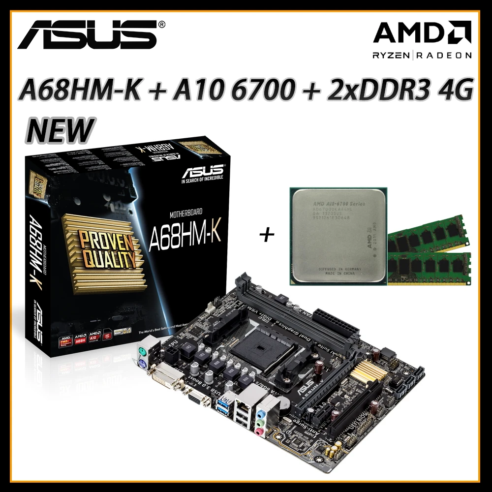 

ASUS A68HM-K motherboard +A10 6700cpu+DDR3 4Gx2 set with AMD A68H chip 2×DDR3 32GB Socket FM2+ PCI-E 3.0 Micro ATX 4×SATA III