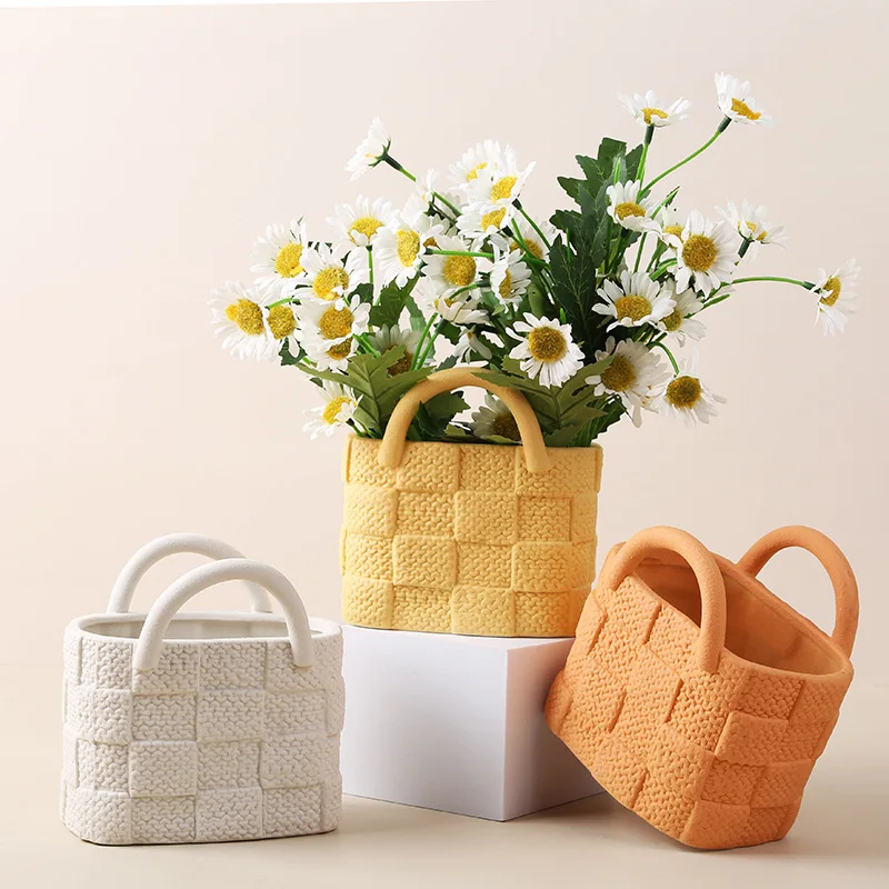 

INS Giorgio Morandi Creative Ceramic Handbags Vases Simple Hydroponic Flower Pots Fresh And Girlish Accessories Flower