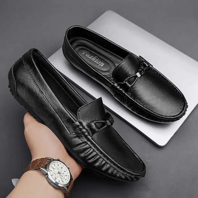 

Leather Casual Shoes Men's Slip-on Loafers Soft Bottom Black Flat Men's Tods Business Men's Shoes