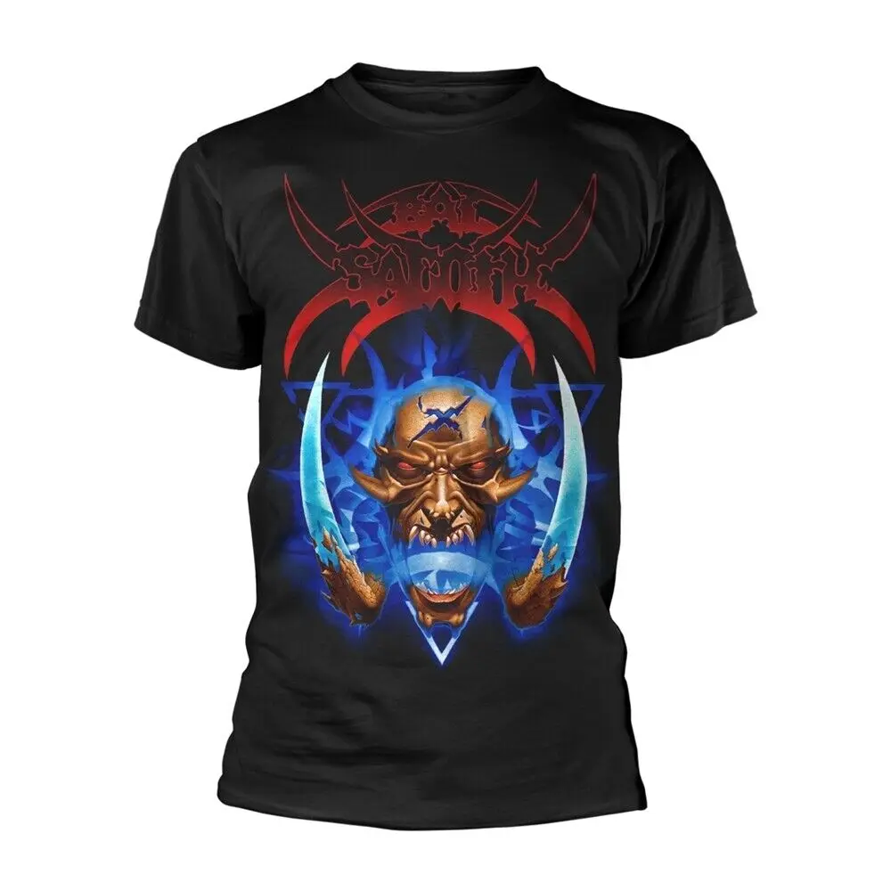 Черная футболка BAL SAGOTH DEMON с принтом спереди и сзади средней длины