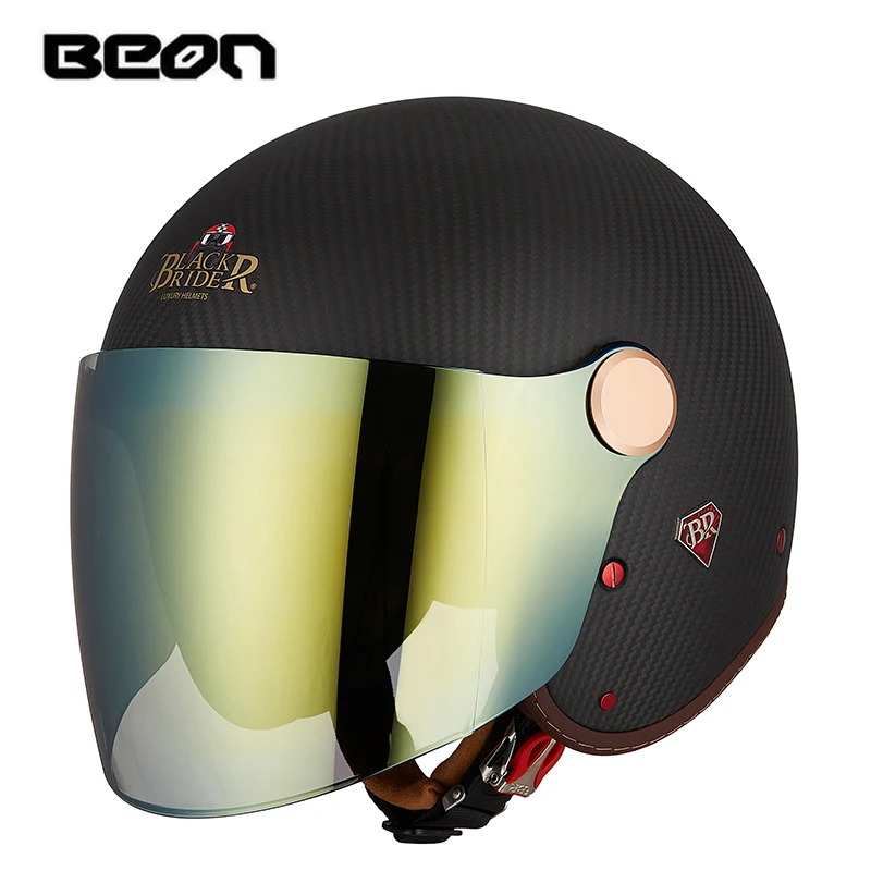 

Мотоциклетный шлем BEON в стиле ретро для мужчин и женщин, углеродное Защитное снаряжение для езды на мотоцикле, Всесезонная Защитная Экипировка