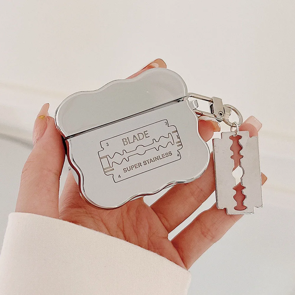 

Blade Decorate Keychain Case For Airpods 1 2 3 Pro Luxury Electroplated Earphone Protector Cover For Air pods 3 Headphone Cases