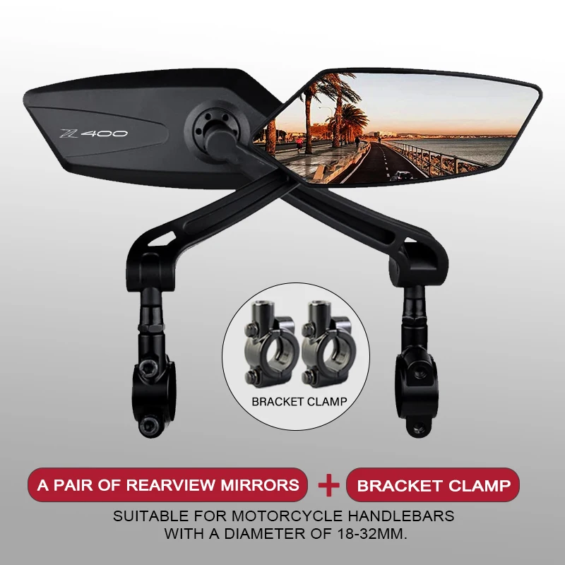 

Для Kawasaki Z650 Z800 ZZR ER-6F Z750 Z900RS ER-6N Z400 квадратное зеркало для мотоцикла, регулируемое зеркало заднего вида, простая установка