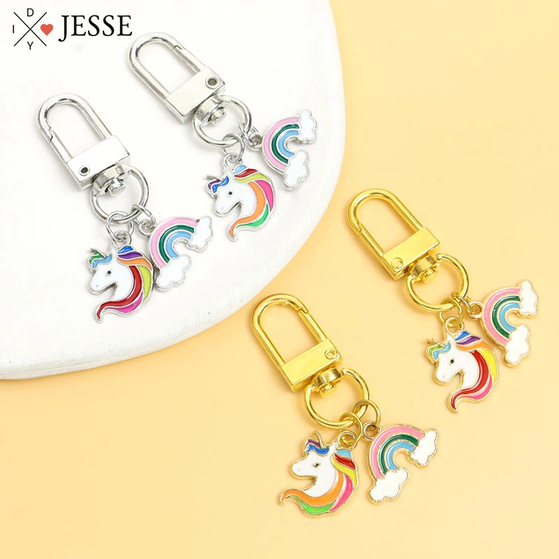 

Rainbow Unicorn Enamel Keychain Cartoon Animals Pendant Keyring Earphone Case Bag Car Key Holder Jewelry Accessories Friend Gift