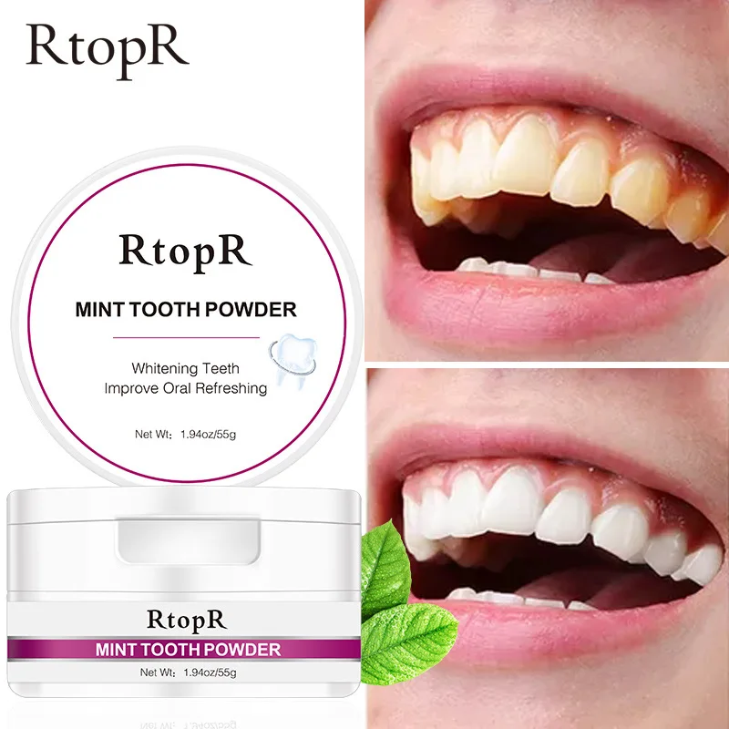 

RtopR Mint Teeth Whitening Powder Removal of Smoke Stains Coffee Stains Yellow Teeth Fresh Breath Tooth Powder Oral Care 55g