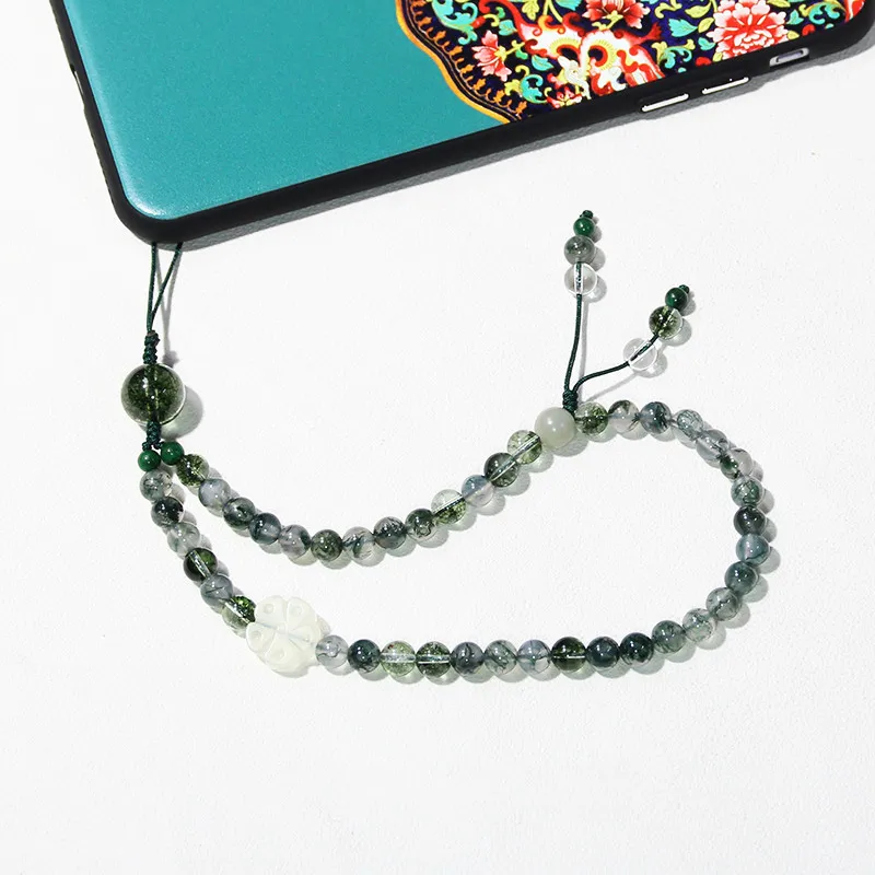 Watergrass agate explosive crystal white crystal mobile phone chain 6mm DIY women's Bodhigen jade accessories simple jewelry