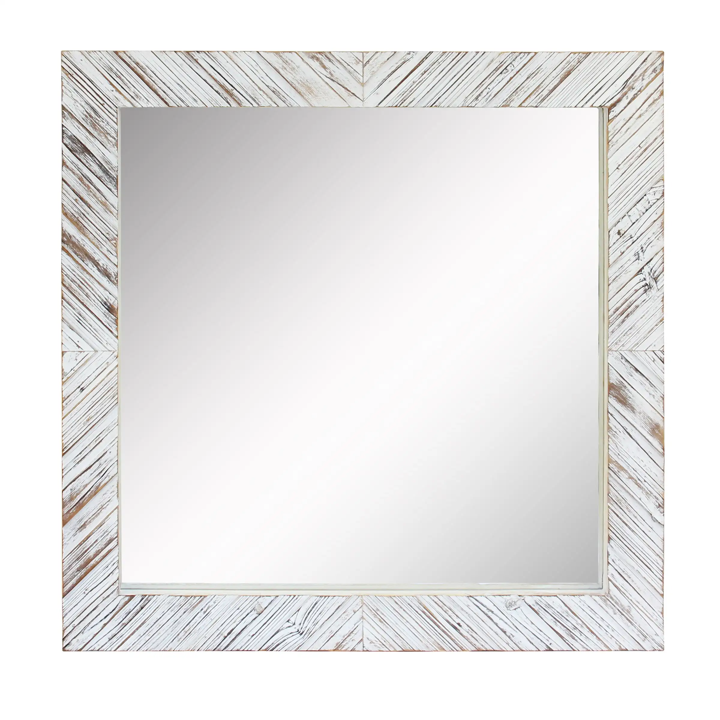 

Белое современное квадратное деревянное зеркало с шевронным узором, 20 х20 дюймов