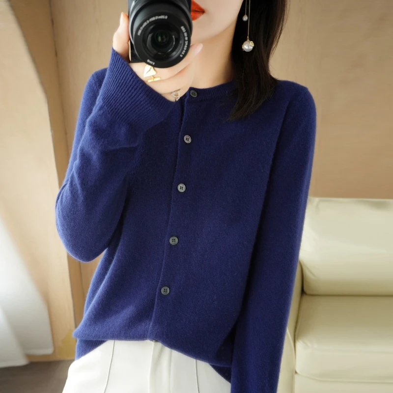 2022 Cashmere Cardigans Women's O-neck Single Breasted Lady Knitwear Tops Solid  Femme Cardigan