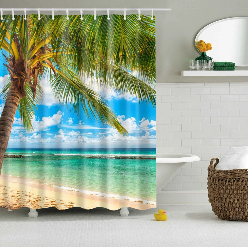 Beach Sunset Shower curtain Waterproof polyester 3D Blackout bathroom curtain Large 180x200cm for bathroom curtain