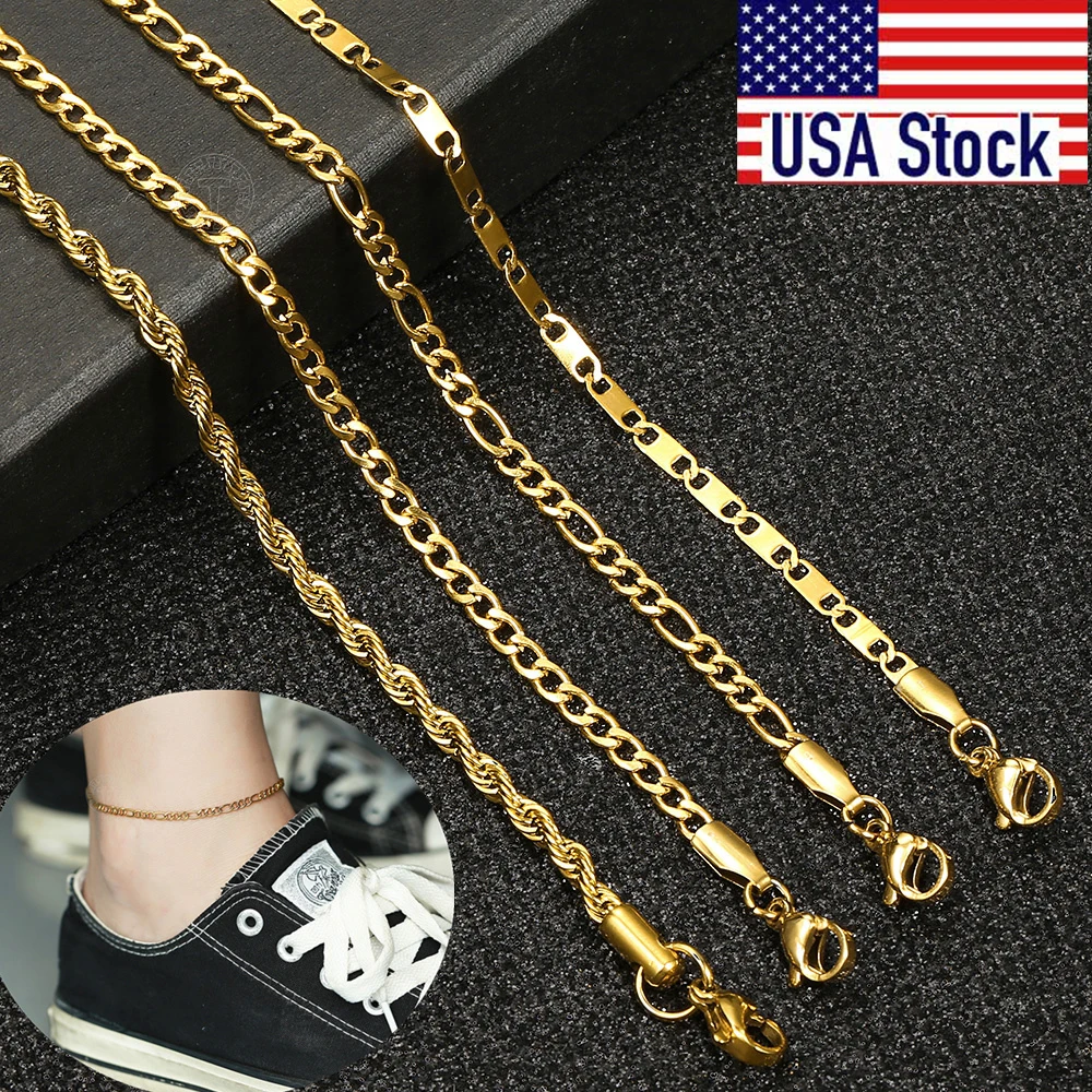 

Simple Link Chain Anklet for Women Unisex Stainless Steel Rope Figaro Curb Link Leg Chain Bracelets Summer Jewelry 10inch KAM01B