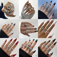 vintage punk metal multi element ring set for women men antique silver color butterfly snake skull finger rings gothic jewelry