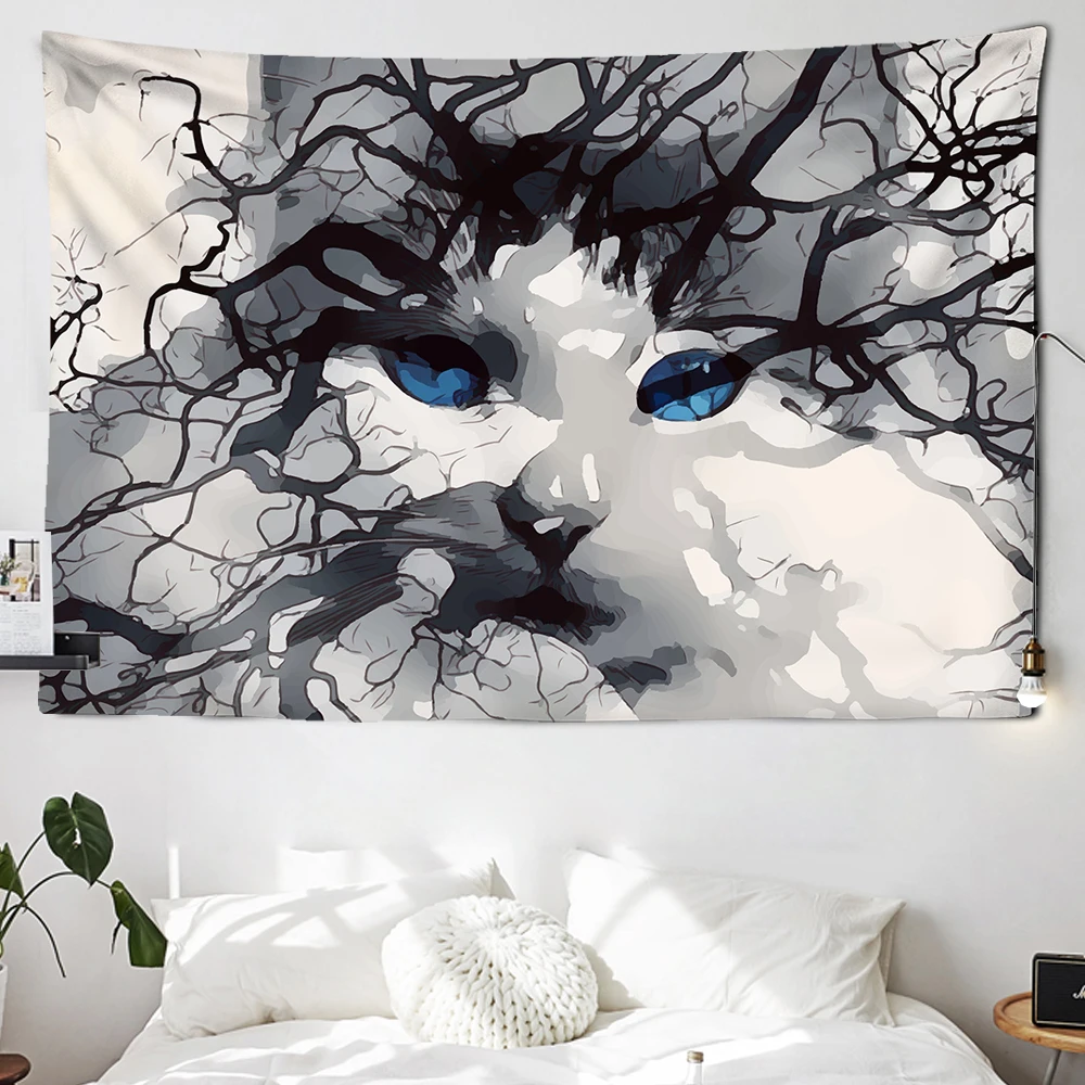 

Настенный гобелен, настенное украшение с абстрактным котом, гобелен в стиле хиппи, гобелен для спальни, домашний гобелен