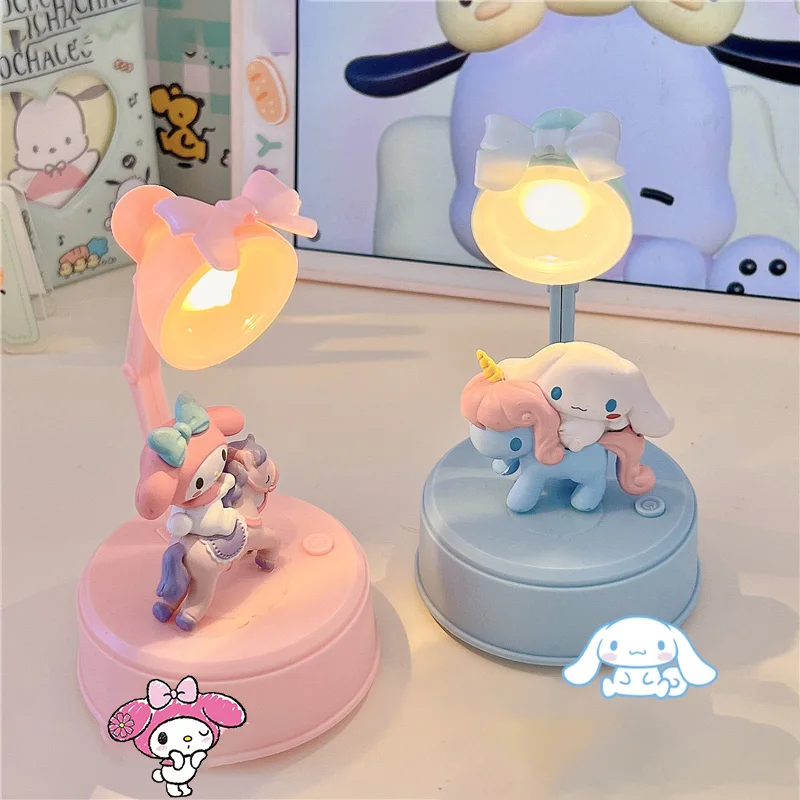 Cute Anime Sanrioed Desk Lamp Kawaii MyMelody Cinnamoroll Bow Trojan Atmosphere Night Lights Desktop Decorations Birthday Gifts