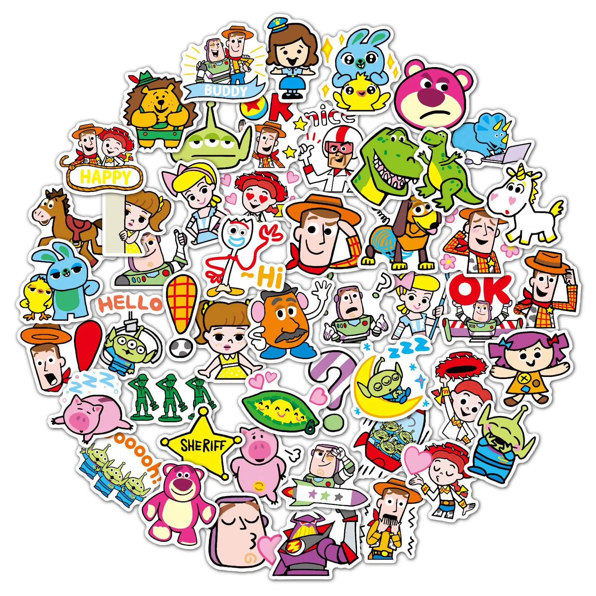 

New 10/50 Sheets Disney Anime Toy Story Cute Cartoon Waterproof Stickers Luggage Graffiti Stickers Car Cute Kawaii Stickers