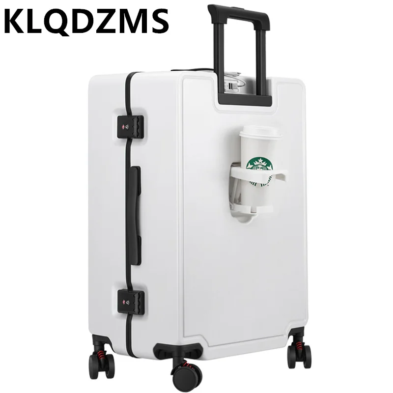 KLQDZMS Multifunctional Luggage Female Trolley Bags Aluminum Frame Boarding Box 20 Inch Student Leather Case 24 Inch Suitcase