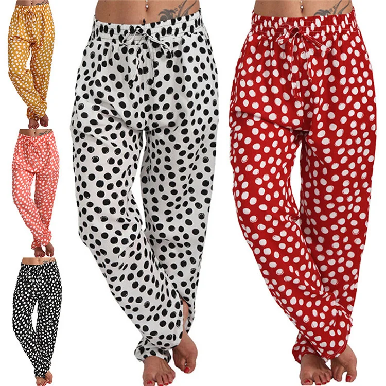 

2022 European Beauty Pocket Wide Leg Trousers Loose Pants Polka Dot Pants Casual Daily Printing Pants