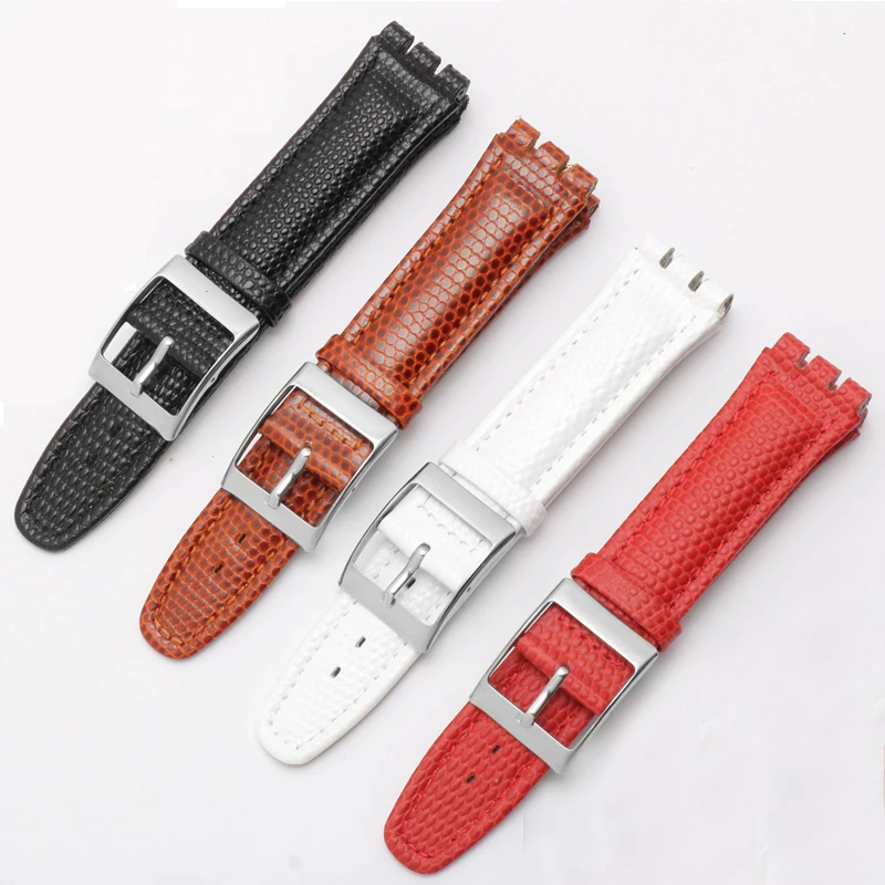 

Подходит для часов Swatch YCS YAS YGS, цепочка для часов 17 мм 19 мм, ремешок для часов из натуральной кожи, черный, красный, мужской, женский браслет