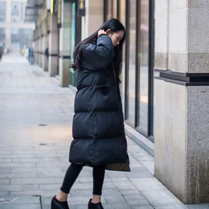 Autumn Winter Loose Solid Color Jackets Women Parkas Thick Long Down Cotton Hooded Coats Couple Fashion Puffer Jacket Outerwear