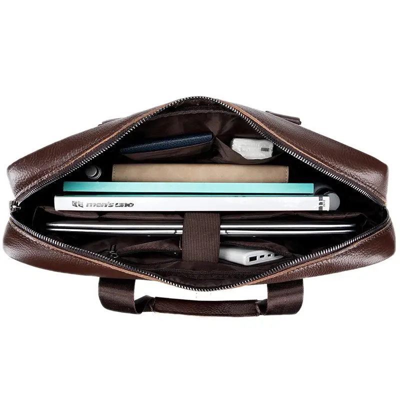 Genuine Leather Men's Briefcase Bag Business Travel Hand Tote Bag Large Capacity 15