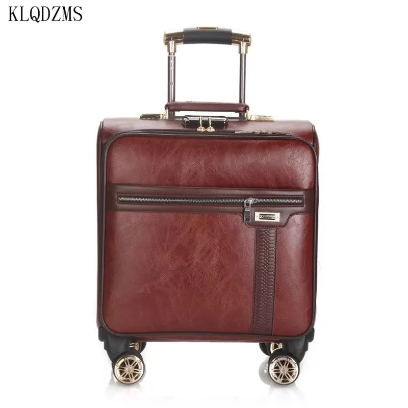 KLQDZMS New 18-Inch Small Luggage Men And Women Business Travel Suitcase Universal Wheel Fashion Retro Boarding Case PU