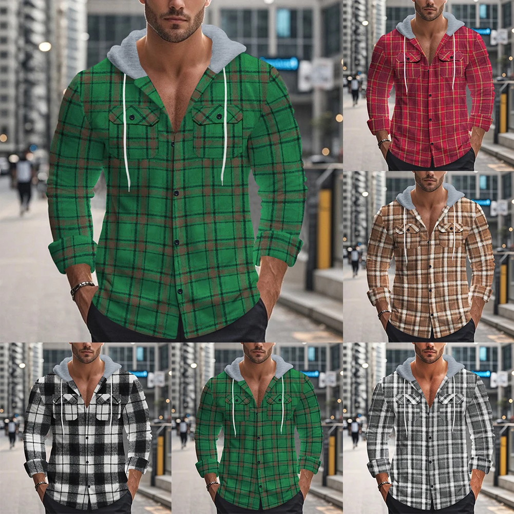 Мужская классическая весенне-осенняя удобная фланелевая клетчатая рубашка с