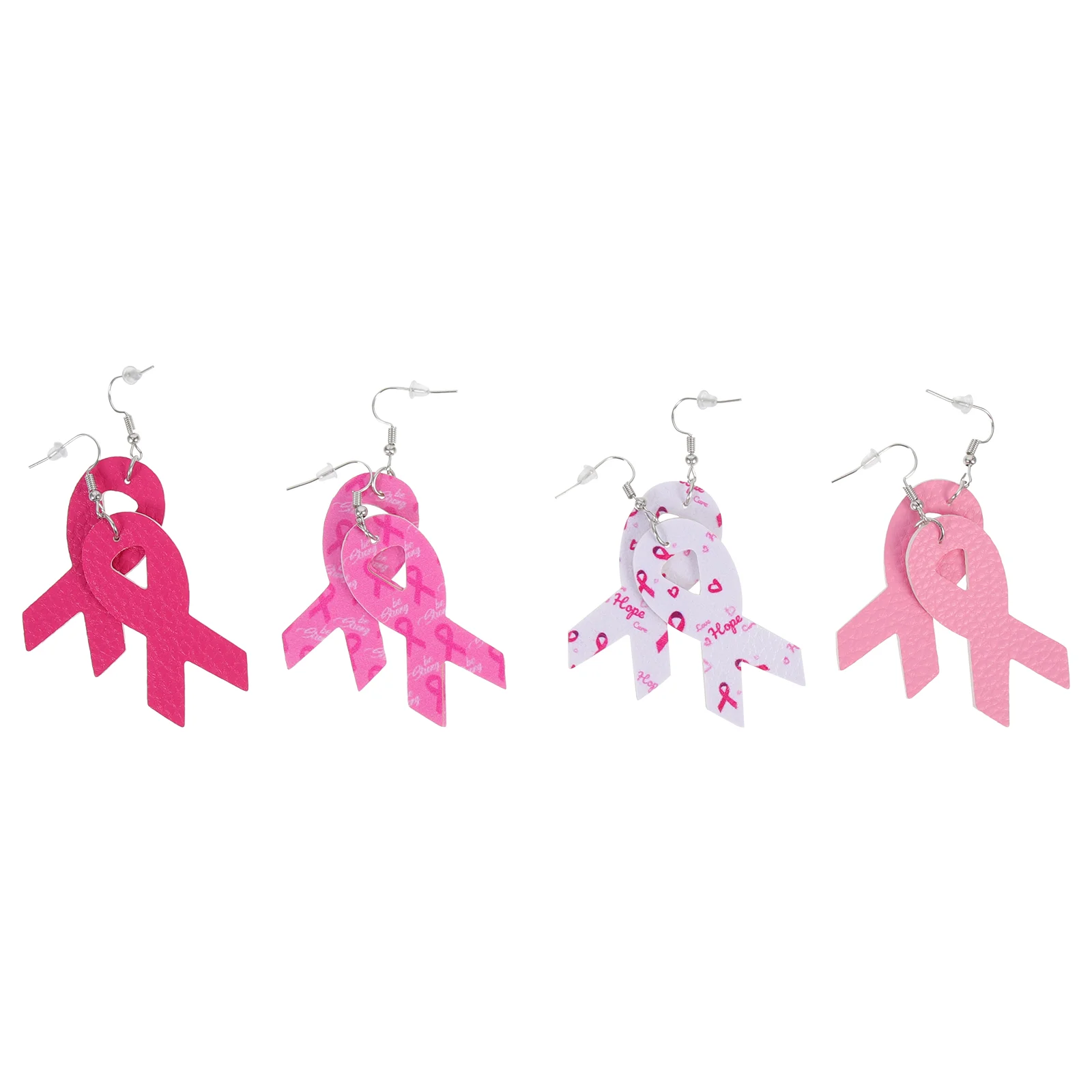 

4 Pairs Ribbon Pu Earrings Pink Breast Decors Statement Modeling Shape Women Aluminum Alloy Awareness Miss Hot