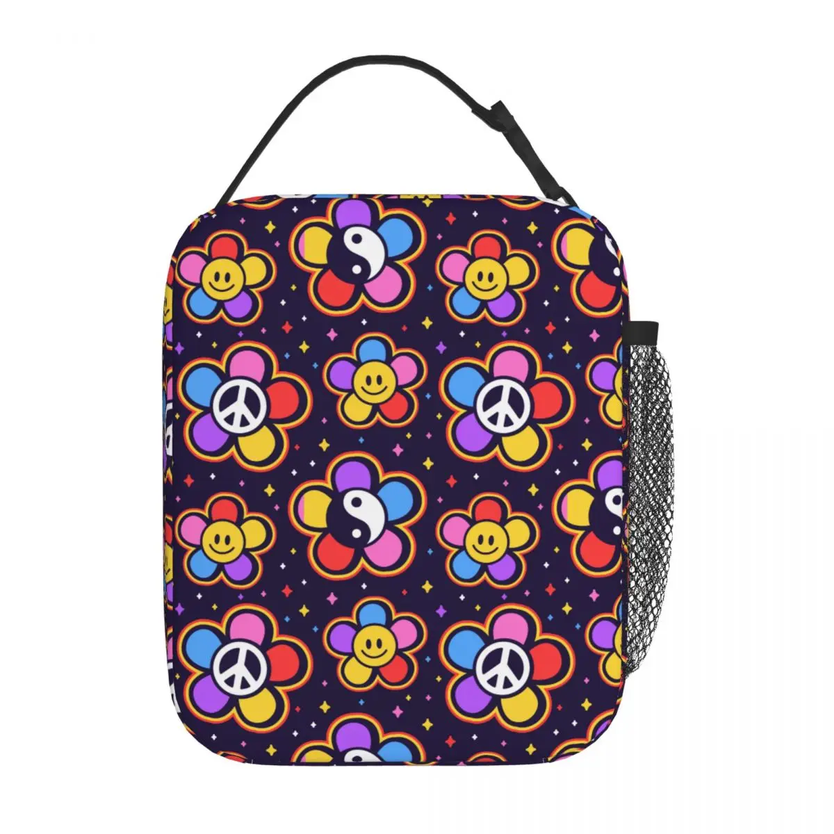 

Yin Yang Smile Face Hippie Insulated Lunch Tote Bag Trippy Food Box Portable Cooler Thermal Bento Box Work
