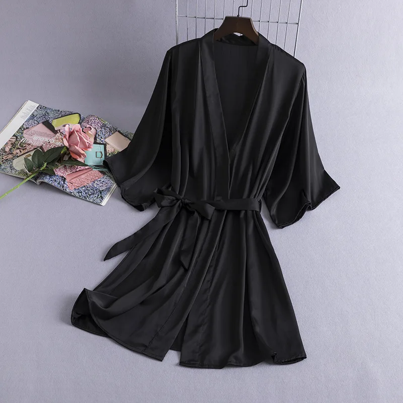 Women Satin Kimono Bathrobe Sexy V-Neck Lingerie Nightdress Bride Wedding Robe Gown Suit Sleepwear M-XL Nightwear Loose Homewear |