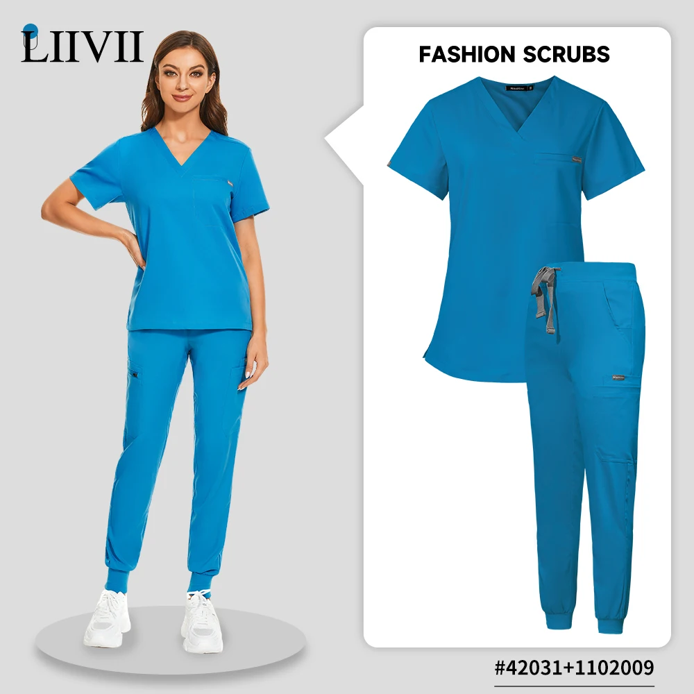 

Nurse Accessories Nursing Uniform Women Summer Medical Scrubs Short Sleeve Blouse with Belt Operating Room Workwear Lab Uniforms