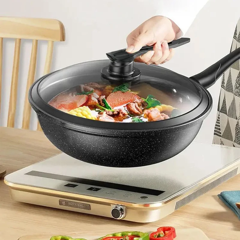 

32cm Frying Pan Wok Set No Oily Smoke Non-Stick Pan Pot Large Pan Induction Cooker Frying Pan Pancake Pan Egg Pan Gas Stove New