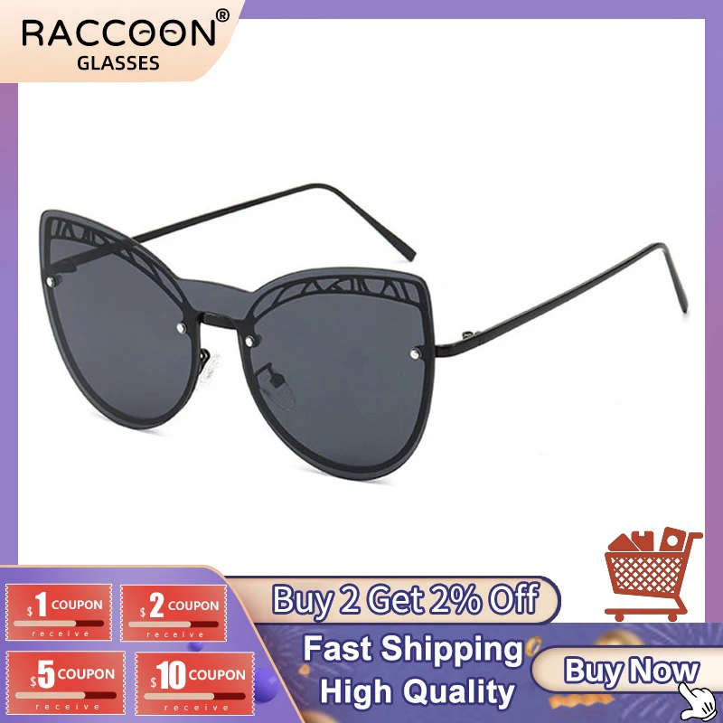 

Rimless Sunglasses Women Cat Eye Sun Glasses Men Luxury Brand Designer Frameless Punk Uv400 One Piece Oversized Shades Hollow