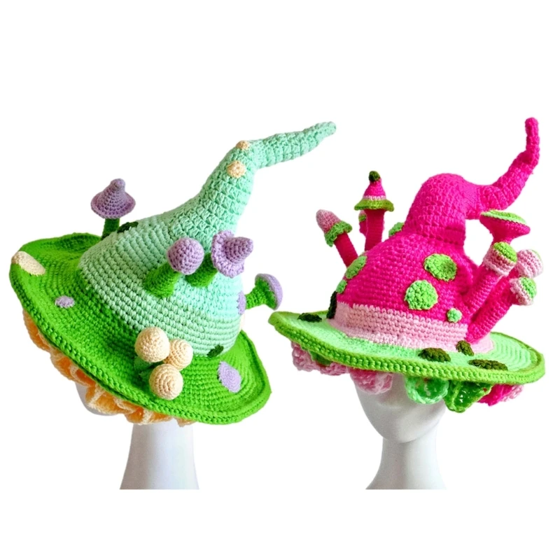 

Unisex Halloween Peaked Fairy Hat with Mushroom Knit Hat Halloween Party Hat