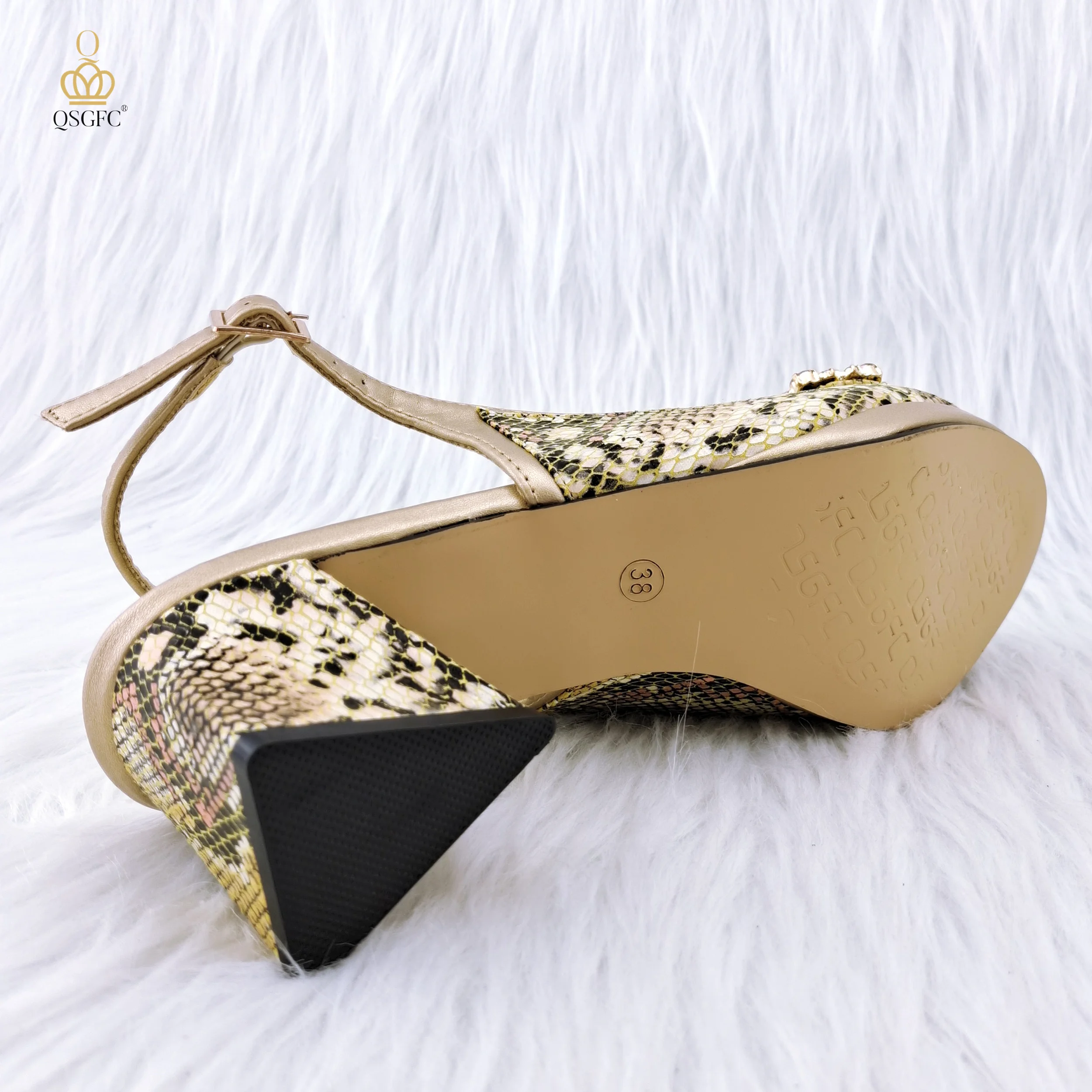 QSGFC 2023 Nigerian Classic Design Stitching Style Shoes And Bag Big Diamond Decoration Noble Shoes With Bag