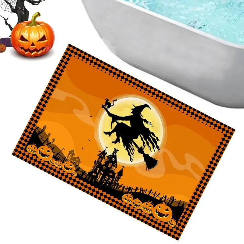 

Halloween Floor Mat Pumpkin Horror Gnome Witch Bat Old Castle Doormat Happy Halloween Kitchen Bathroom Corridor Non-Slip Carpet