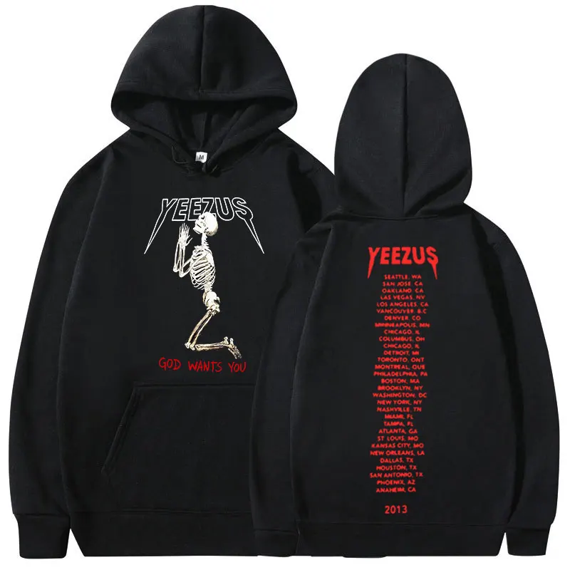 

Rapper Kanye West Skeleton Print Hoodie Men's Women's Hip Hop Music Album Hoody Vintage Fashion Oversized Sweatshirt Streetwear