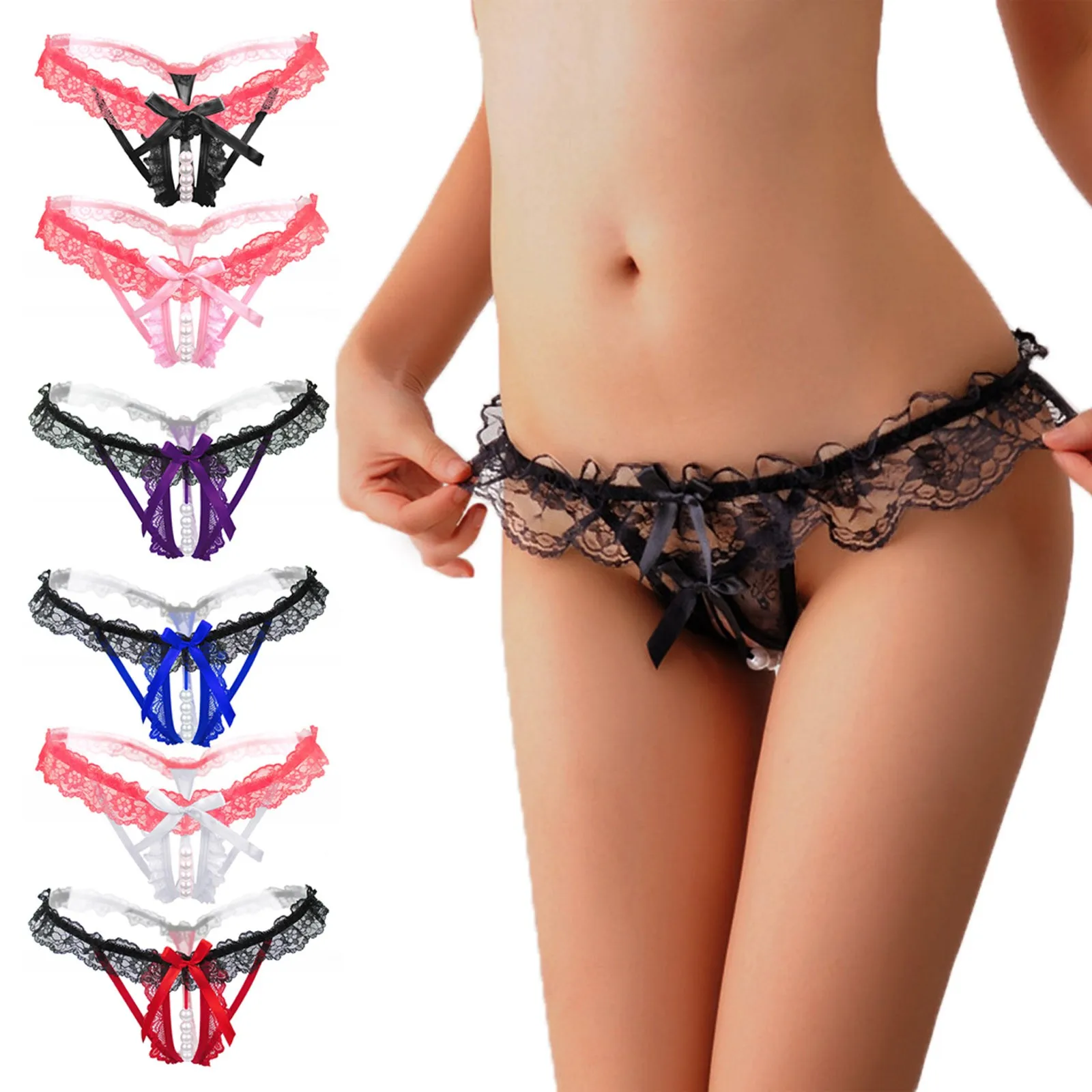 

Women's panties Women Sexy Tassel Mesh Pearl Briefs Hollow Out Panties Crochet Lace lingeries for woman panochas de las mujeres