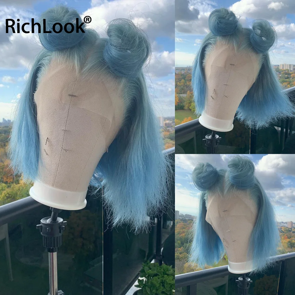 Short Bob Straight Pink Blue Green Color 13X4 Lace Front Human Hair Wigs 4X4 Closure Transarent Frontal Wigs For Women Prepluck