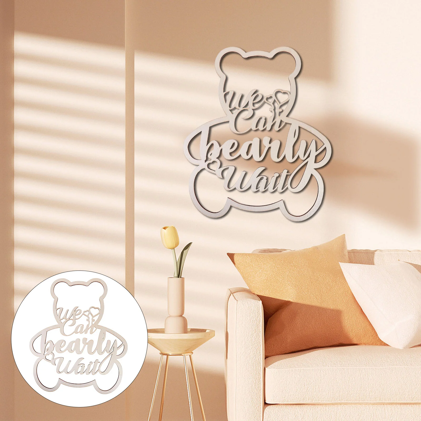 

We Can Bearly Wait Sign Bear Shape Hanging Ornament Baby Shower Photo Prop