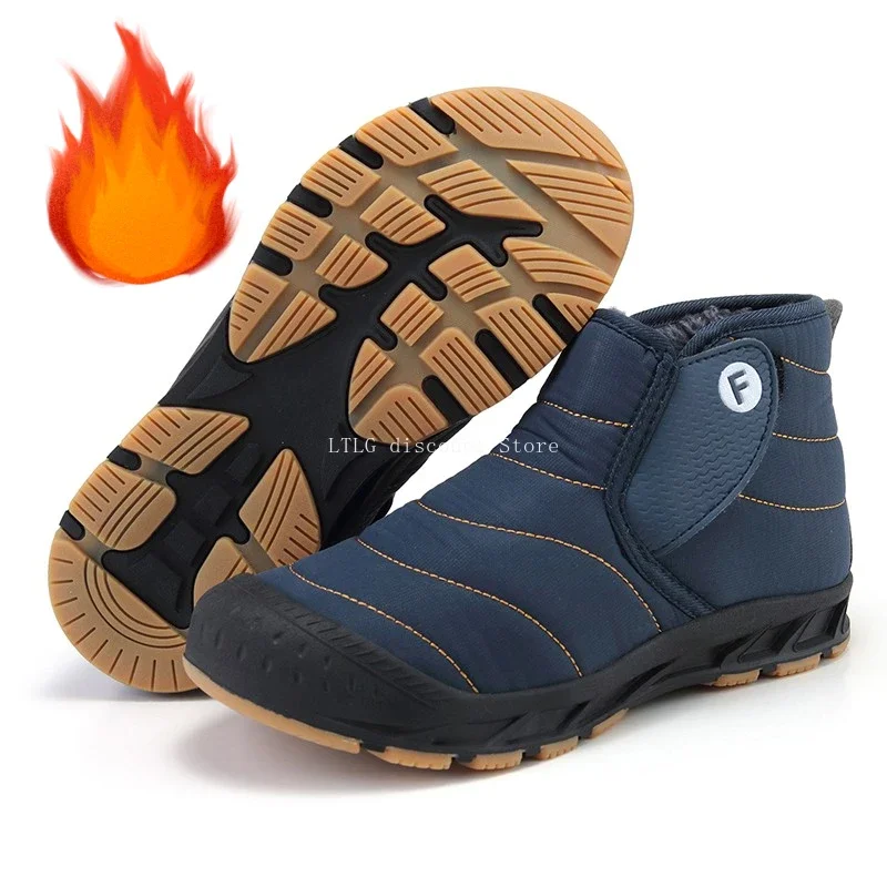 

Men Boots Winter Warm Plush Cotton Shoes Waterproof Cloth Ankle Boots Outdoor Work Non-slip High-top Hiking Shoes Big SizeHombre