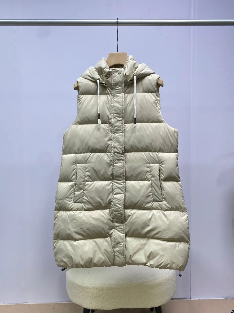 

Women'S Winter B*C Warm Detachable Hat Sleeveless Medium-Length White Goose Down Down Vest Jacket Thick Warm Waistcoat