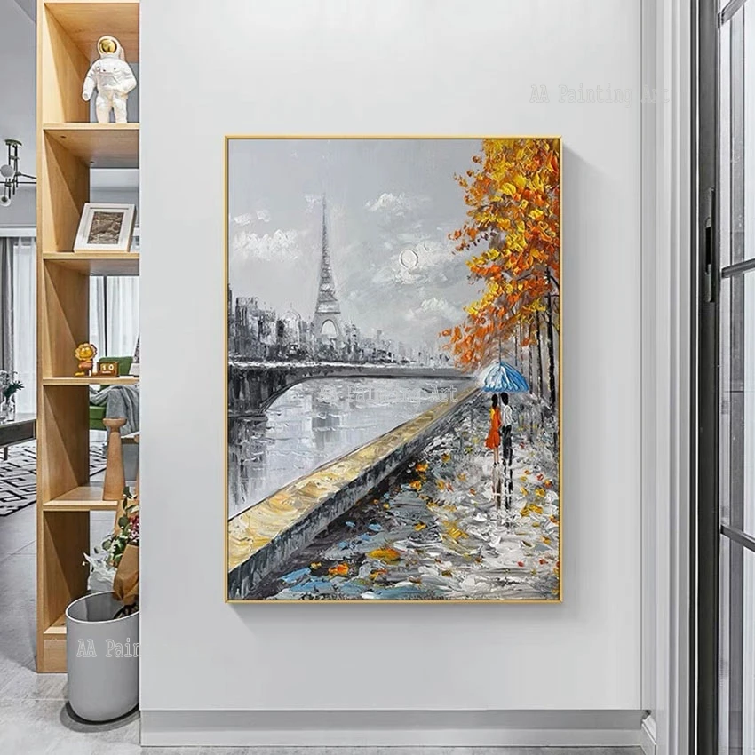 

Abstract Textured Knife Art Paris Street Autumn Scenery Oil Painting Canvas Wall Decoration Art Unframed For Hotel Wall Decor