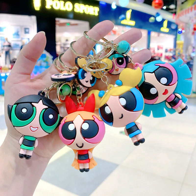 

Disney Cartoon Powerpuff Girls Pendant Keychains Holder Car Key Chain Key Ring Mobile Phone Bag Hanging Jewelry Kids Gifts