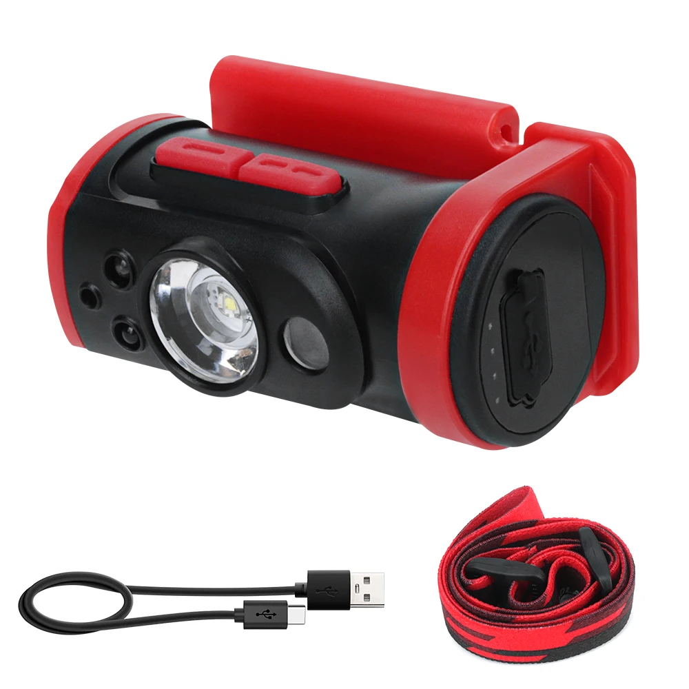 BORUIT Cap Clips Headlamp 4-Mode Lighting Smart Sensing  Rechargeable Headlight Waterproof For Camping Fishing Head Torch
