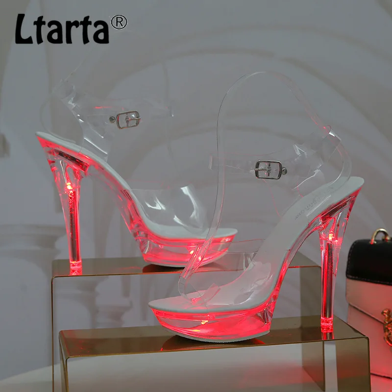 

LTARTA Large Size Sandals Clear Heel Light-emitting PVC Platform Buckle Strap Super High Heels Women's Shoes LFD-1099-F