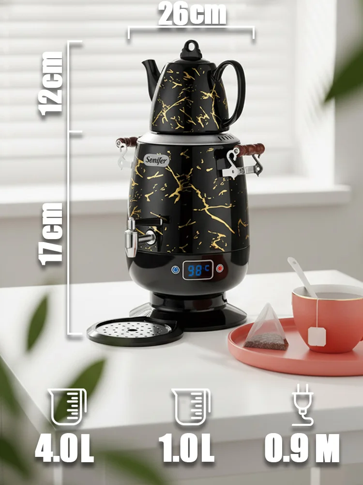 Фото Электрический самовар Sonifer SF-2137, 4 л, из нержавеющей стали, с керамическим чайником 1 л, 2200 Вт, 7 температурных режимов, термостат, черный №4